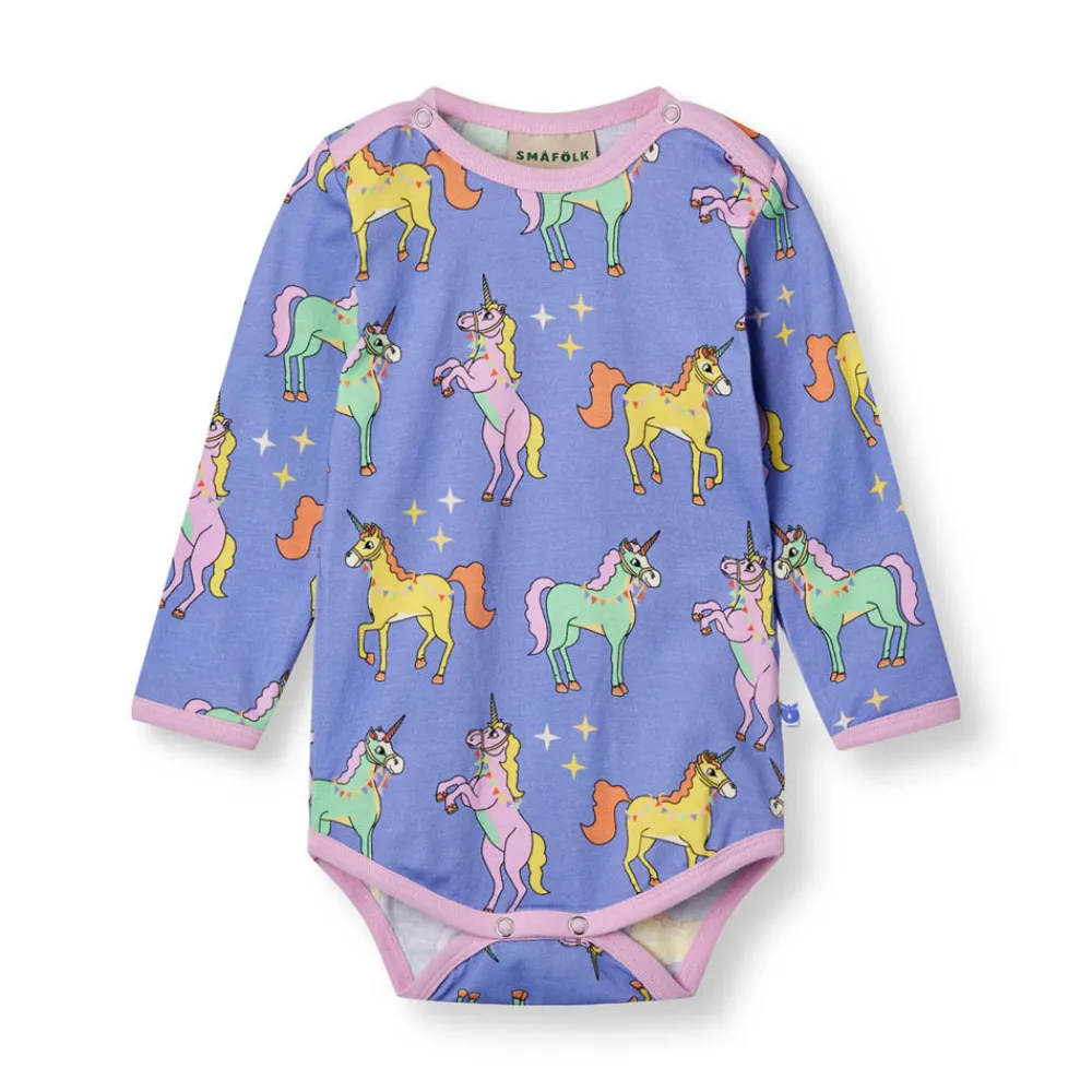 Småfolk Langærmet body med enhjørninger - 623- Bodystocking Langærmet