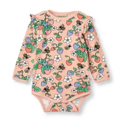 Småfolk Langærmet body med jordbær - 536- Bodystocking Langærmet
