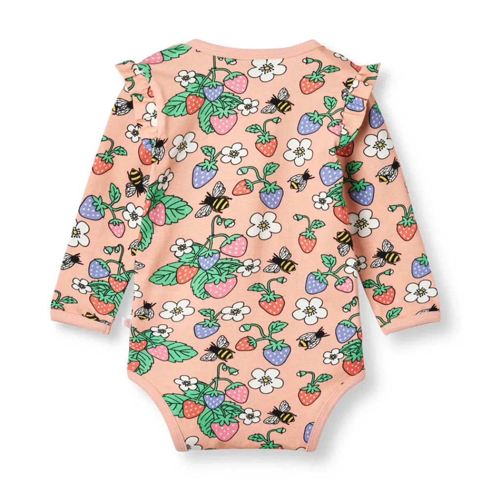 Småfolk Langærmet body med jordbær - 536- Bodystocking Langærmet