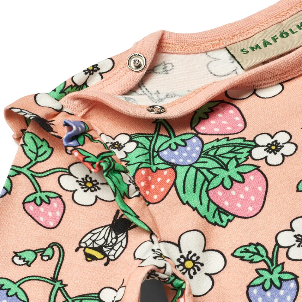 Småfolk Langærmet body med jordbær - 536- Bodystocking Langærmet