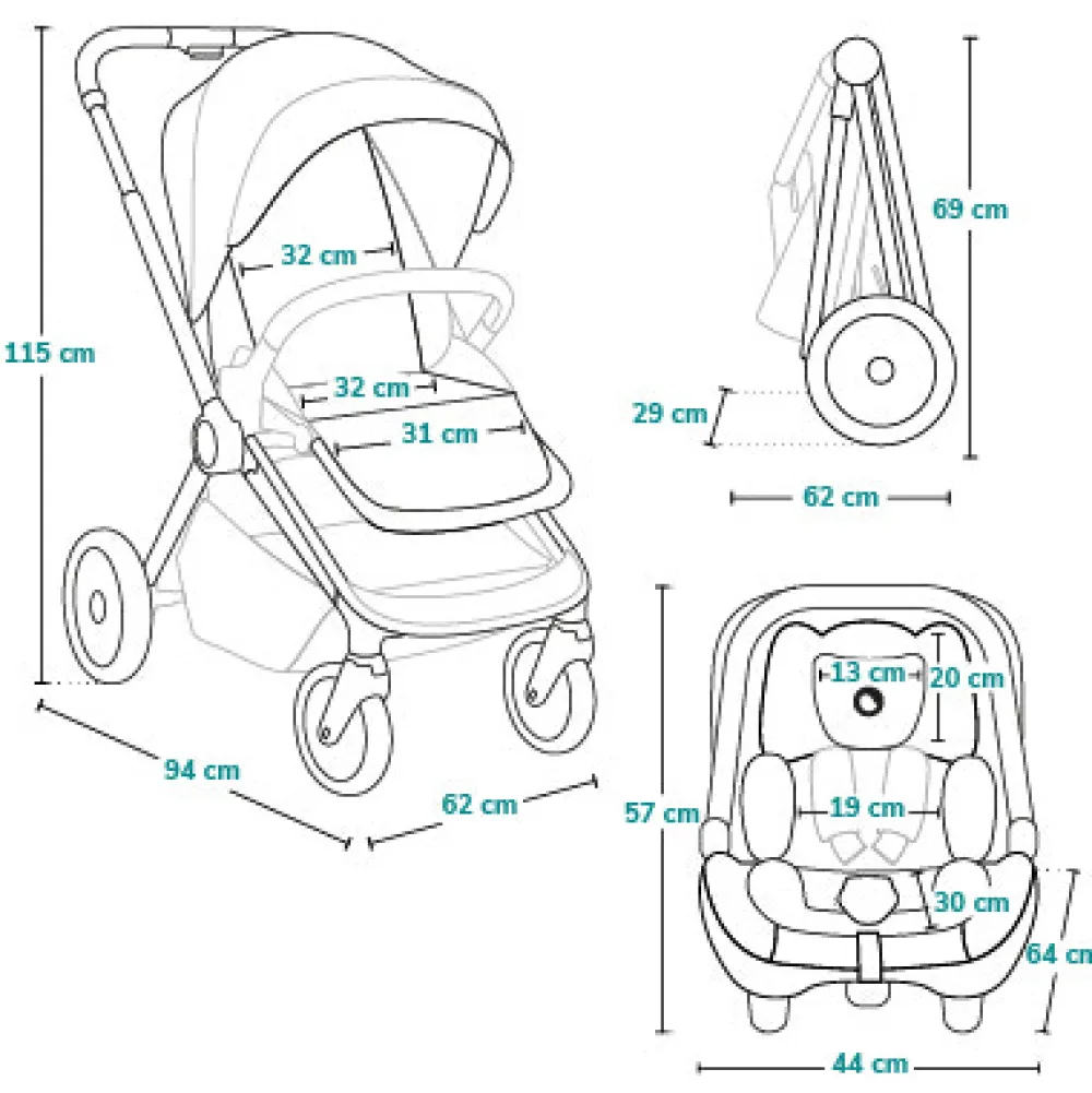Lionelo Layla 3i1 - black onyx- Kombivogne Med Flade Sæder|Vognpakker