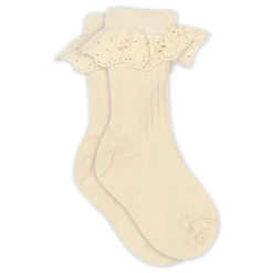 MP Denmark Lea strømpe med blonde - Ecru- Strømper|Uldstrømper & Uldstrømpebukser