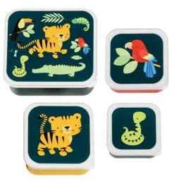 A Little Lovely Company Lunch & snack box sæt - jungle tiger- Madkasser & Drikkedunke