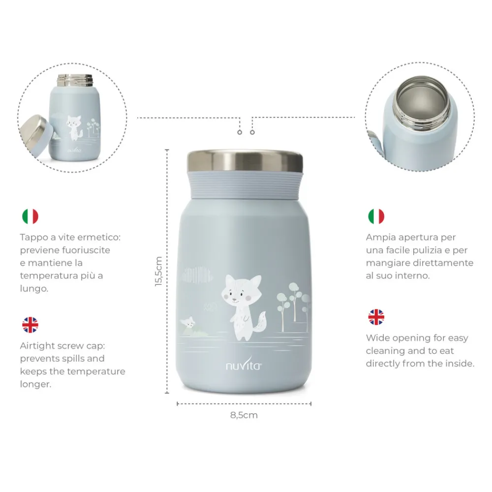 Nuvita Lyseblå 500 ml rustfri stål termobeholder- Madkasser & Drikkedunke