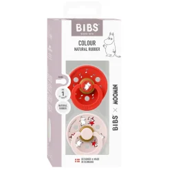 BIBS Moomins Colour Sut 2pk Latex Str 1 - Candy Apple- Sutter