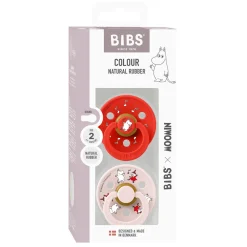 BIBS Moomins Colour Sut 2pk Latex Str 2 - Candy Apple- Sutter