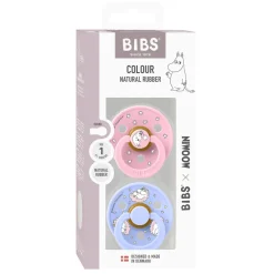 BIBS Moomins Colour Sut 2pk Latex Str 1 - Baby Pink- Sutter