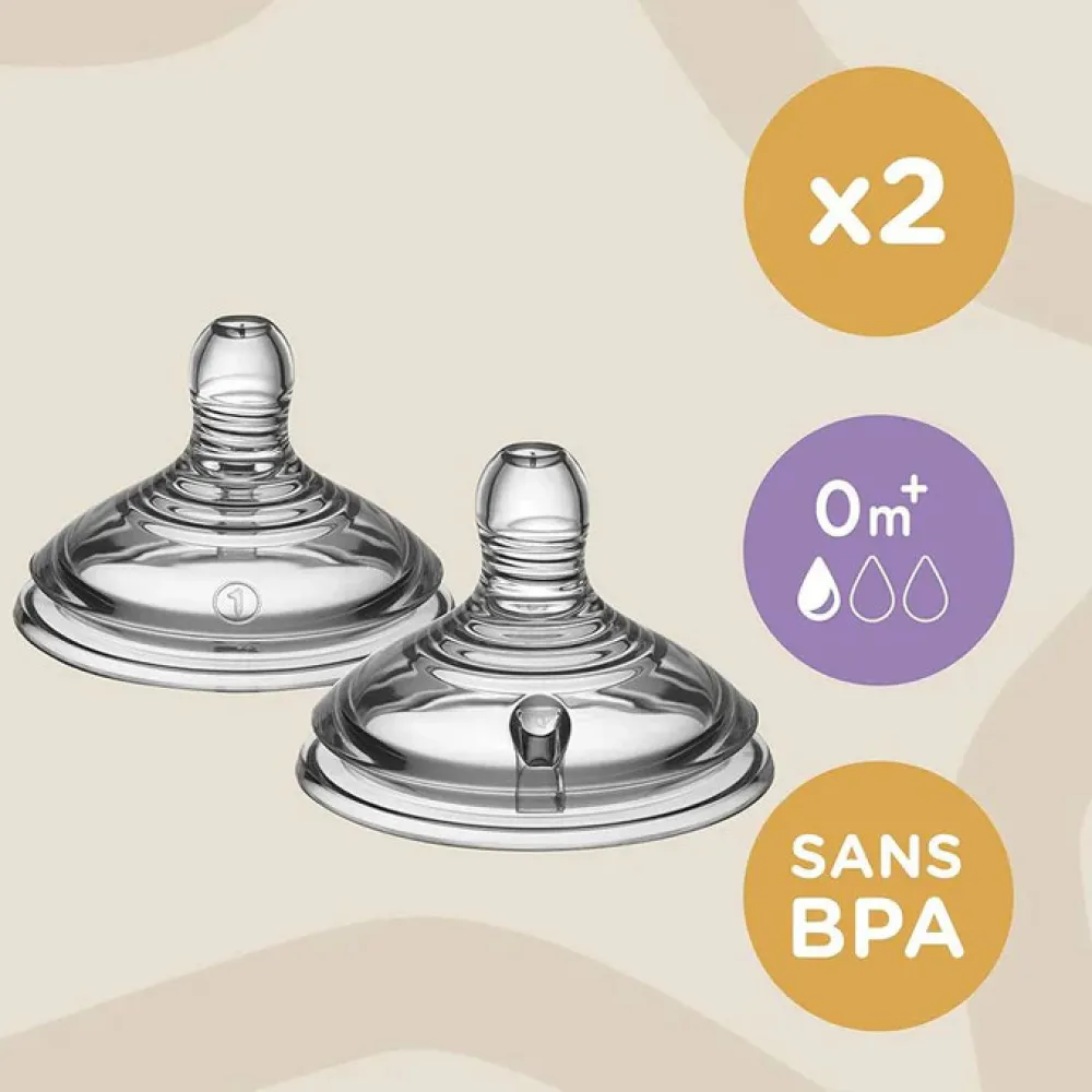 Tommee Tippee Natural Start flaskesut 0 mdr. Slow- Sutteflasker