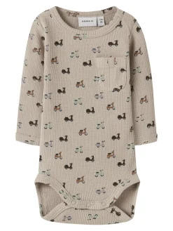 NAME IT Nooter Langærmet Body - Island Fossil- Bodystocking Langærmet