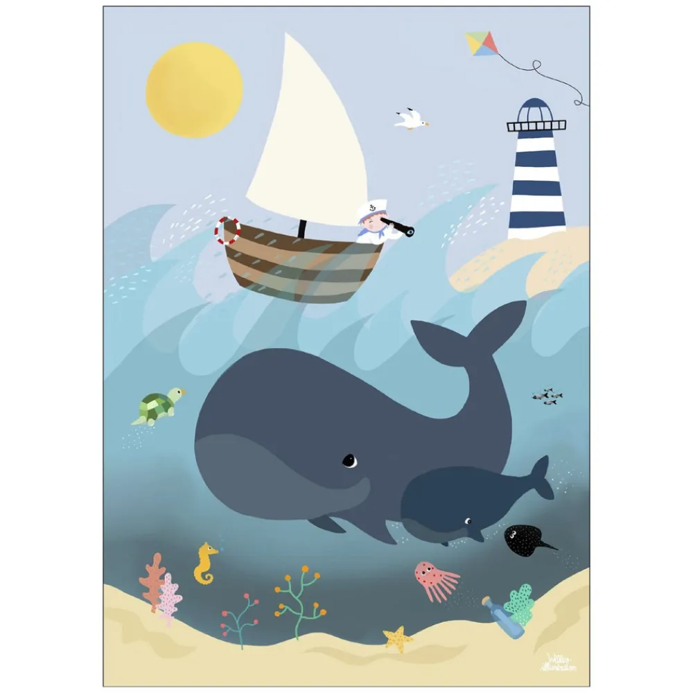 Poster & Frame Plakat - Hvaler og bølger A3-Børn Plakater