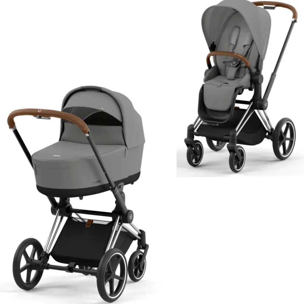 Cybex Priam Duovogn - mirage grey/chrome brown- Kombivogne Med Flade Sæder