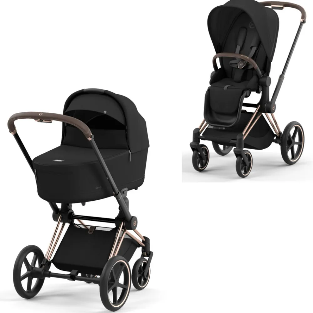 Cybex Priam Duovogn - sepia black/rosegold- Kombivogne Med Flade Sæder