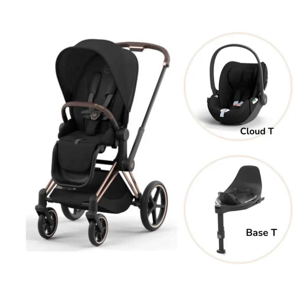 Cybex Priam klapvogn inkl. cloud T og base - sepia black/rosegold- Klapvogne Med Flade Sæder|Vognpakker