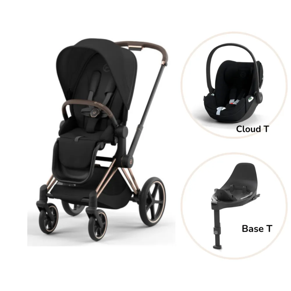 Cybex Priam klapvogn inkl. cloud T og base - sepia black/rosegold PLUS- Klapvogne Med Flade Sæder|Vognpakker