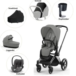 Cybex Priam pakke - mirage grey/chrome black PLUS- Kombivognspakker