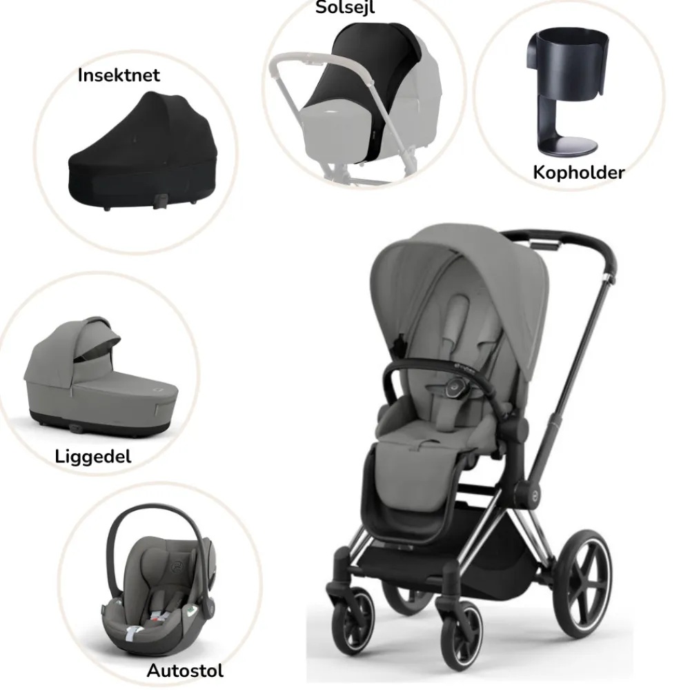 Cybex Priam pakke - mirage grey/chrome black- Kombivognspakker