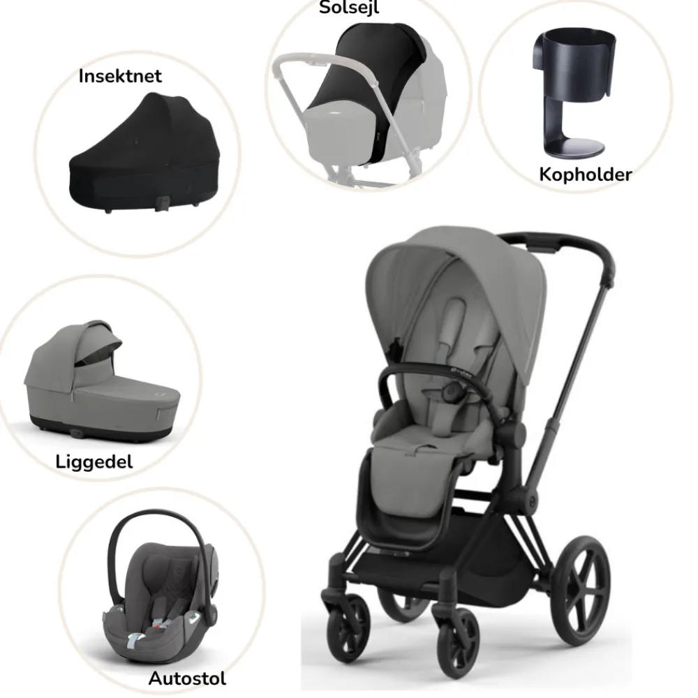 Cybex Priam pakke - mirage grey/matt black PLUS- Kombivognspakker