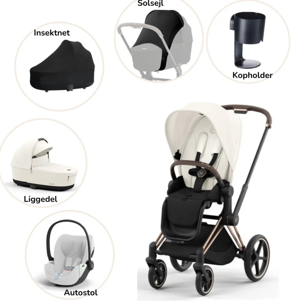 Cybex Priam pakke - off white/rosegold PLUS- Kombivognspakker