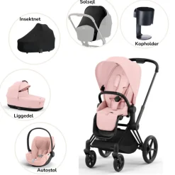Cybex Priam pakke - peach pink/matt black PLUS- Kombivognspakker