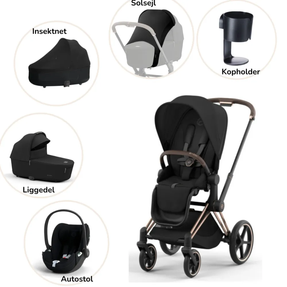 Cybex Priam pakke - sepia black/rosegold PLUS- Kombivognspakker