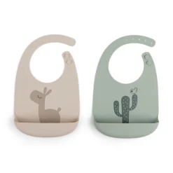 Done By Deer Silikone hagesmæk 2 stk. - lalee sand/grøn- Hagesmække