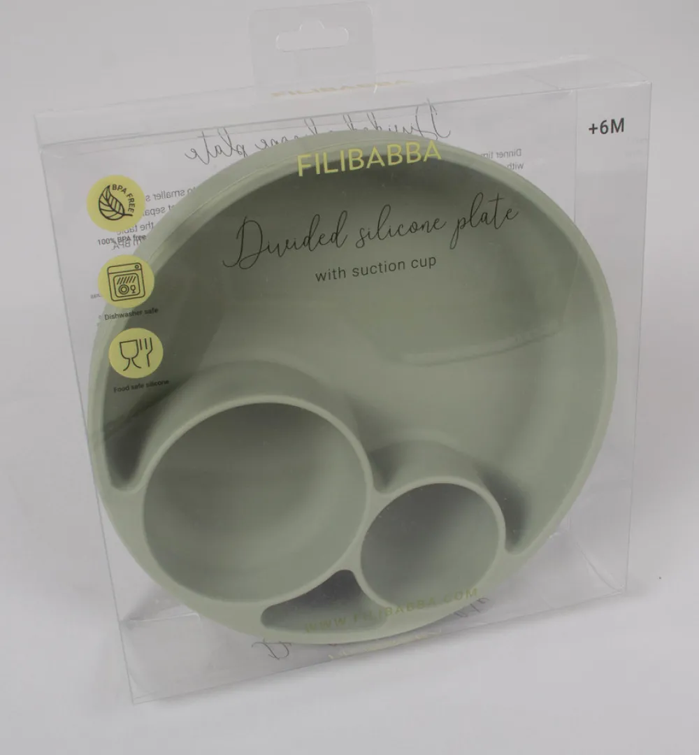 Filibabba Silikone tallerken ruminddelt - green- Service