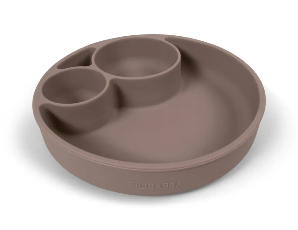 Filibabba Silikone tallerken ruminddelt - Warm Grey- Service