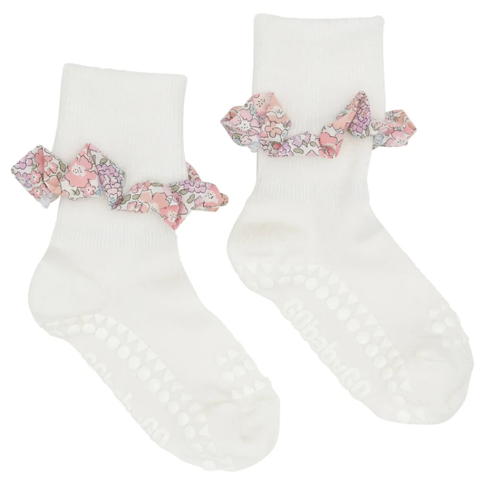 GOBABYGO Skridsikre Strømper - Liberty - Off White / Michelle pink- Skridsikre Strømper