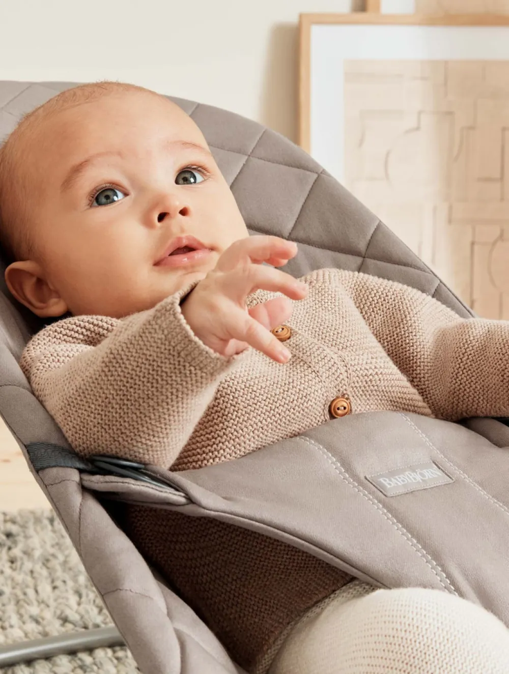 BabyBjörn Skråstol Bliss - Vævet, Klassisk quilt, Sandgrå-Børn Skråstole