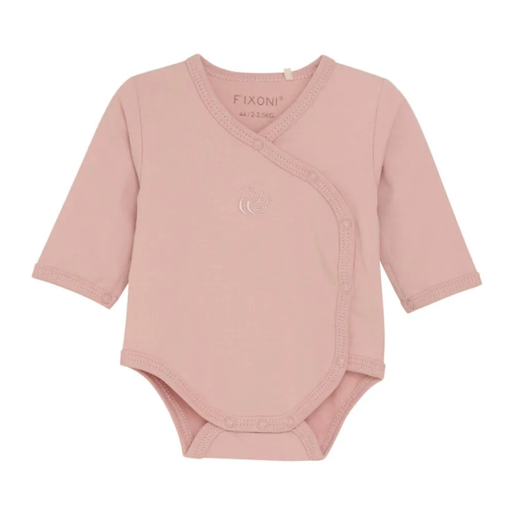 Fixoni Slå-om Body Langærmet - Pale Mauve- Bodystocking M. Skrålukning|Præmatur Tøj