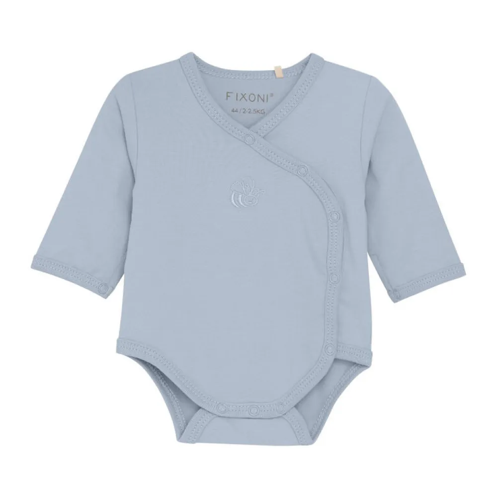 Fixoni Slå-om Body Langærmet - Zen Blue- Bodystocking M. Skrålukning|Præmatur Tøj