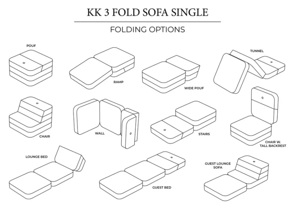 By KlipKlap Sofa - 3 fold single soft - mørkegrå/sortgrå knap-Børn Tumlemøbler