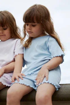 Copenhagen Colors Sommer pointelle t-shirt - DUSTY BLUE- T-Shirts & Toppe