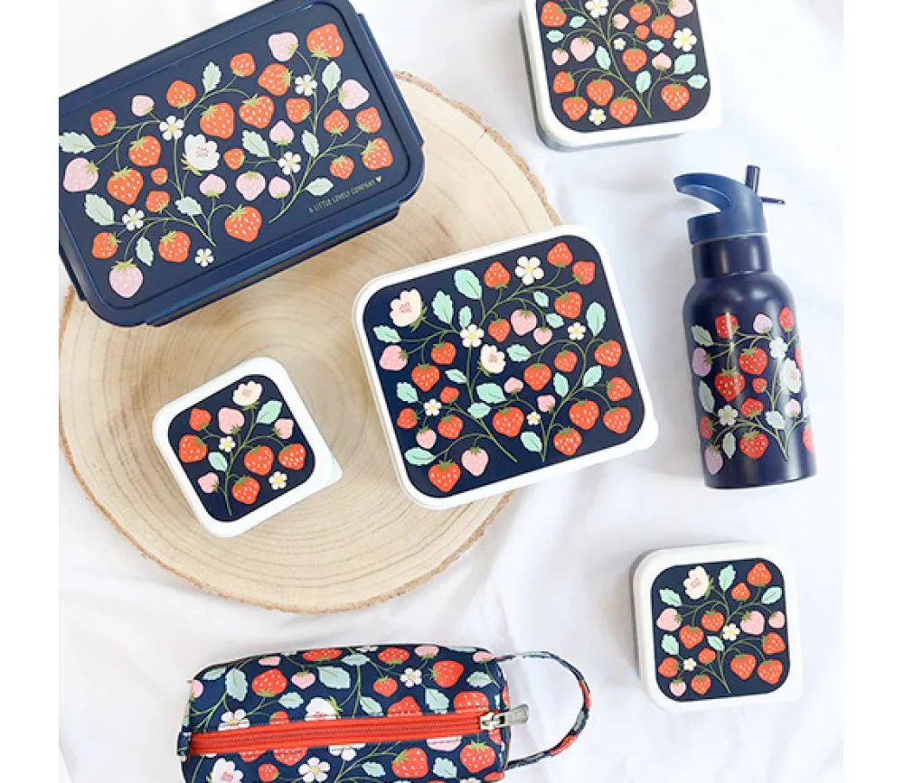 A Little Lovely Company Stainless steel drink bottle: Strawberries- Madkasser & Drikkedunke