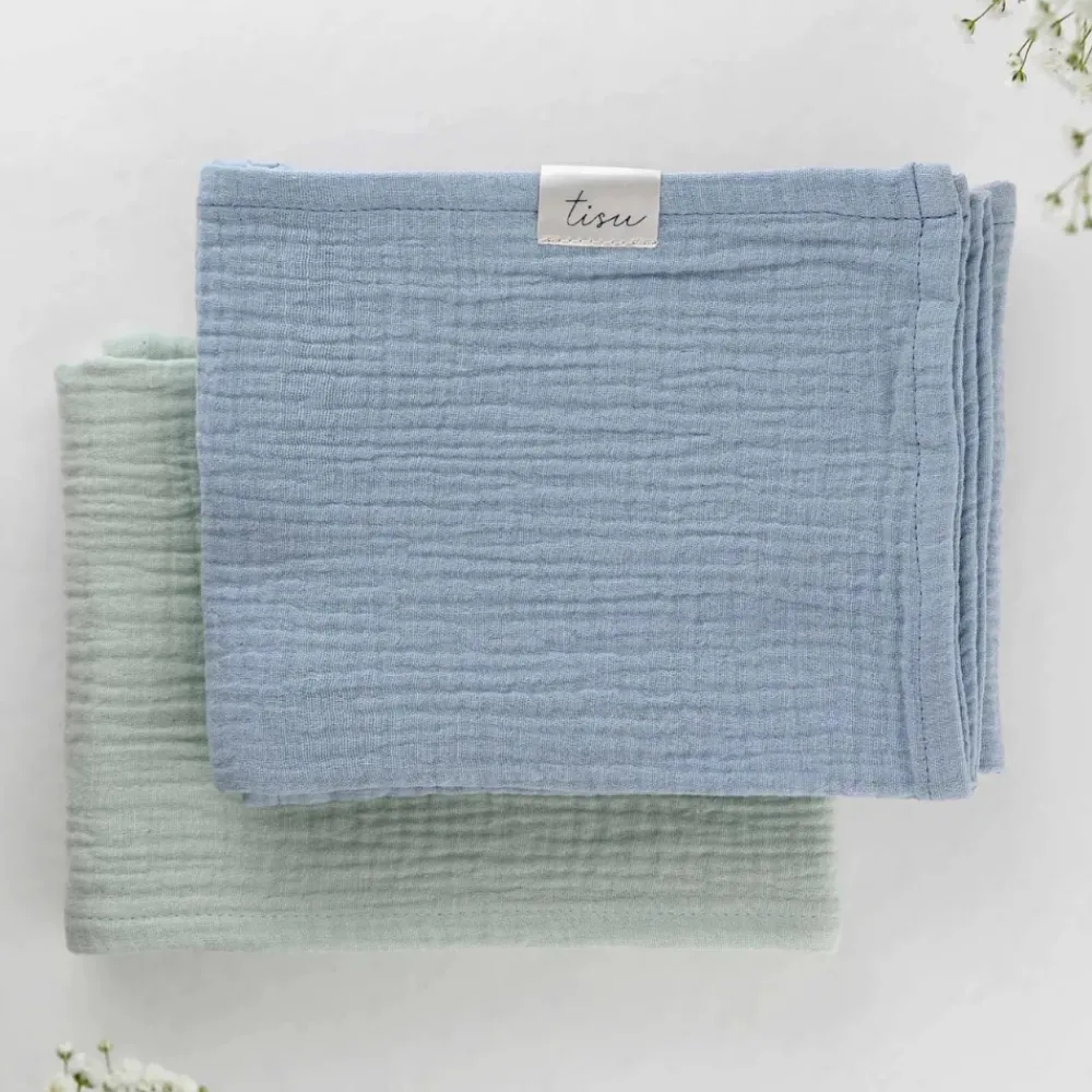 TISU Stofbleer muslin sæt, lysegrøn + lyseblå-Børn Stofbleer