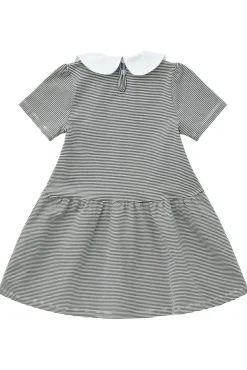 Copenhagen Colors Stribet kjole m. poplin krave - NAVY- Kjoler