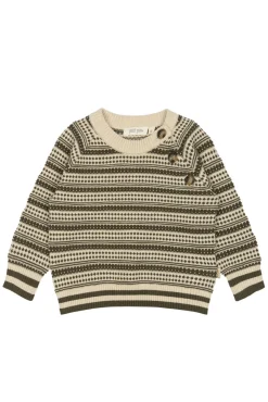 PETIT PIAO Striksweater - Dark Off White/Dusty Moss- Cardigans, Veste & Trøjer