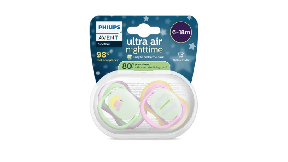 Philips Avent Sut Ultra air, Nat, 6-18 m, lyserød/lysegrøn- Sutter
