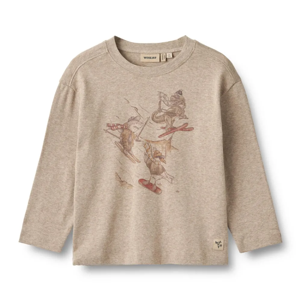 Wheat T-shirt langærmet Claus - Gravel Melange- Bluser
