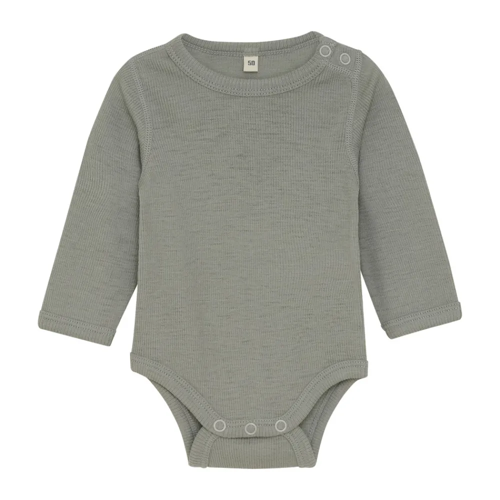 BeKids Uld body langærmet body - solid - Forest Fog Melange- Uldbodyer|Bodystocking Langærmet
