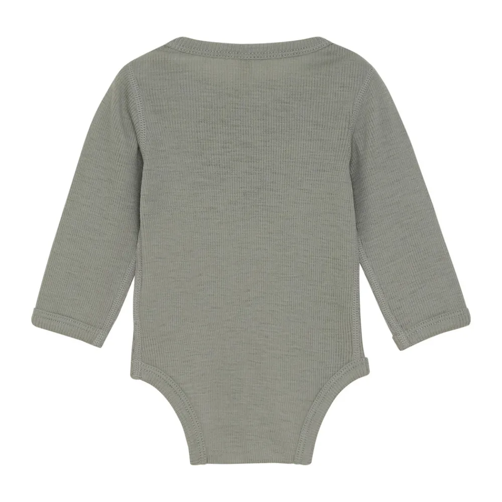 BeKids Uld body langærmet body - solid - Forest Fog Melange- Uldbodyer|Bodystocking Langærmet