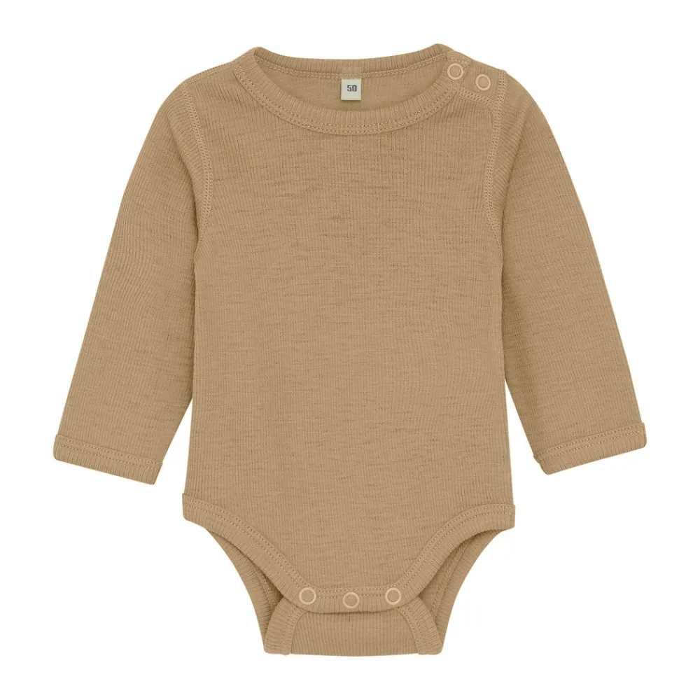BeKids Uld body langærmet body - solid - Light Camel Melange- Bodystocking Langærmet|Uldbodyer