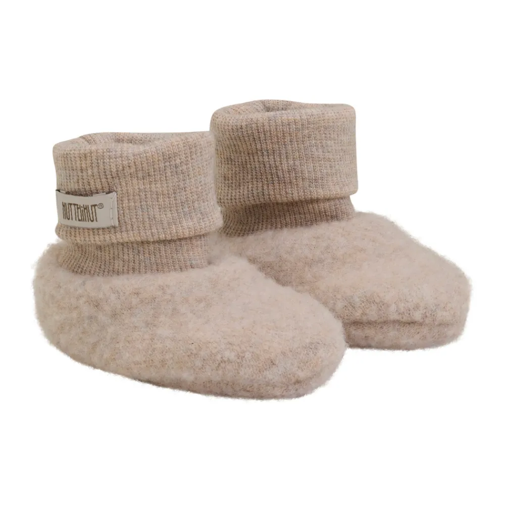HUTTEliHUT Uld Fleece Footies - Camel melange- Overtræksfutter|Uldhuer, Uldvanter & Uldfutter
