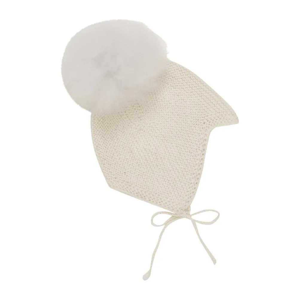 HUTTEliHUT Uld Strik Alpaca Hue Pompom - Off-white- Elefanthuer & Huer|Uldhuer, Uldvanter & Uldfutter