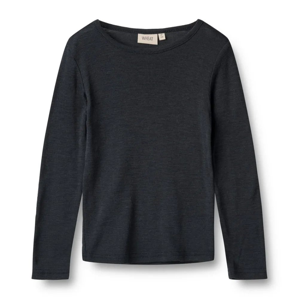 Wheat Uld t-shirt ls Alfie - Navy- Uldoverdele|Bluser