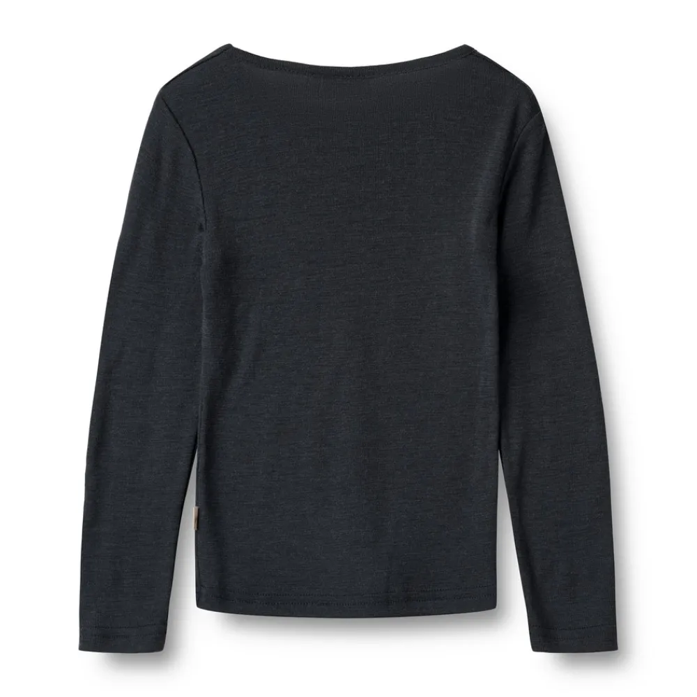 Wheat Uld t-shirt ls Alfie - Navy- Uldoverdele|Bluser