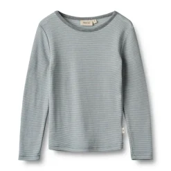 Wheat Uld t-shirt ls Alfie - Navy Stripe- Uldoverdele|Bluser