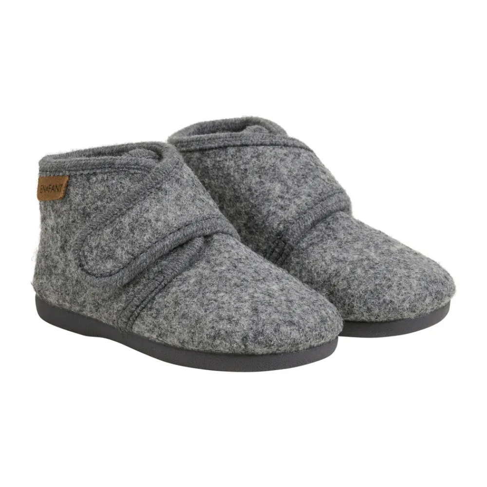 En Fant Uldhjemmesko velcro - Dark Gray Melange- Uld Hjemmesko|Hjemmesko