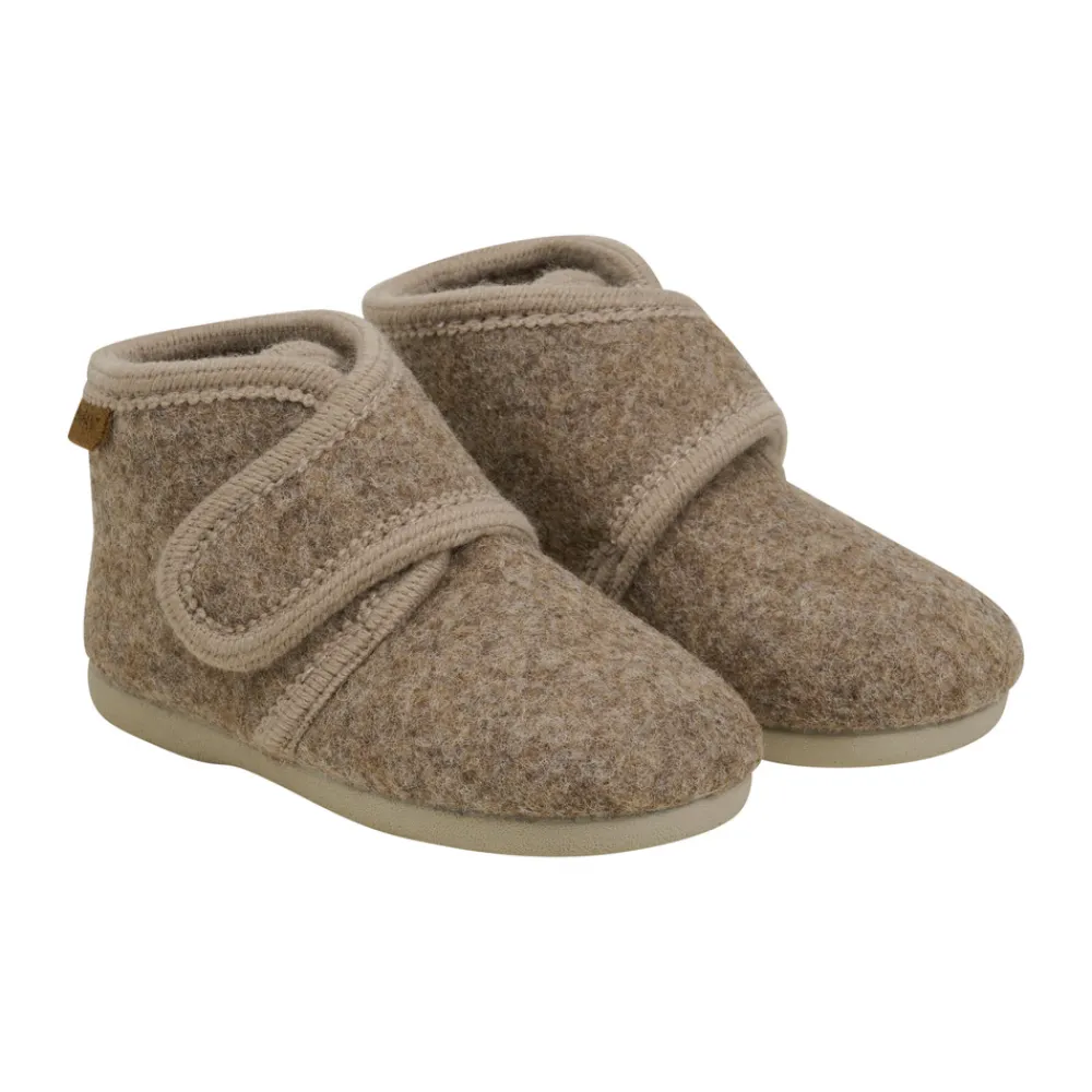 En Fant Uldhjemmesko velcro - Walnut Melange- Uld Hjemmesko|Hjemmesko