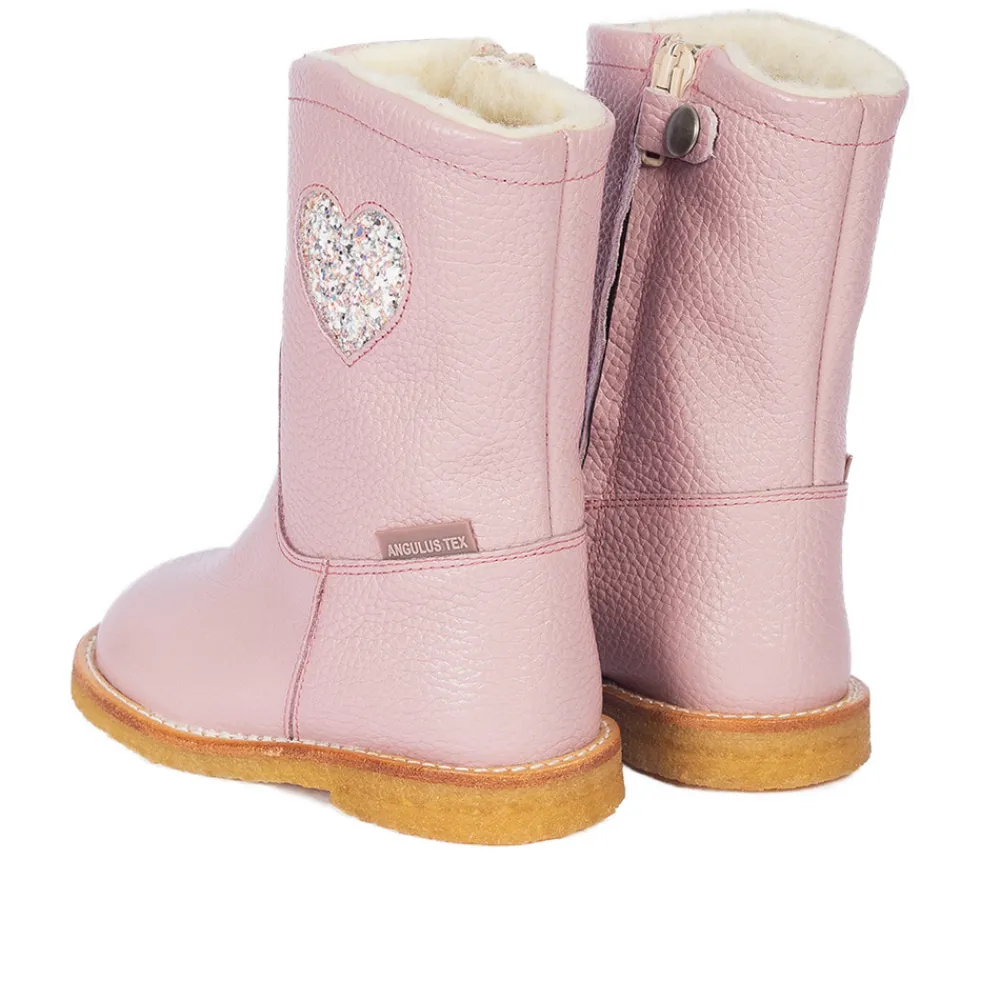 Angulus Vandafvisende TEX-støvle med glitterhjerte - MAUVE- Vinterstøvler